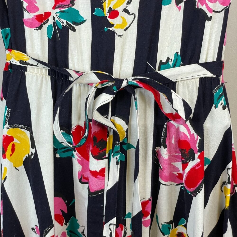 Vintage Garden Tea Party Midi Dress 10 Whimsical Alice Floral Stripe Bow Back - Picture 14 of 14